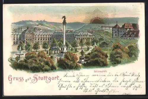 Lithographie Stuttgart, Ansicht Schlossplatz