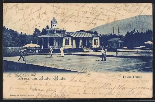 AK Baden-Baden, Tennisspieler auf dem Lawn-Tennisplatz