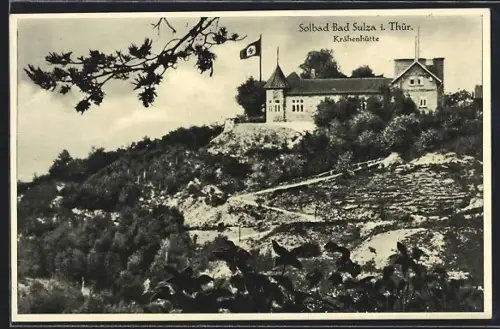 AK Bad Sulza, Gasthaus Krähenhütte mit -Fahne