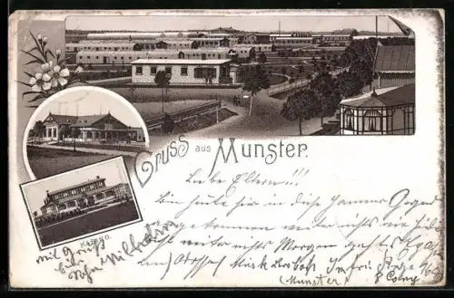 Lithographie Munster, Kaserne, Bahnhof, Kasino