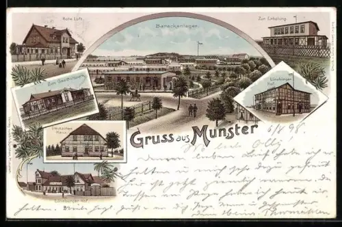 Lithographie Munster, Barackenlager, Deutsches Haus, Lüneburger Hof, Zum Geschützpark