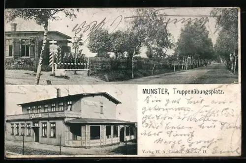 AK Munster, Truppenübungsplatz, Gasthaus zur Erholung, Strassenpartie