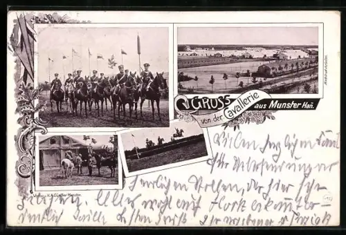 AK Munster /Hann., Lageransicht, Soldaten der Kavallerie zu Pferde