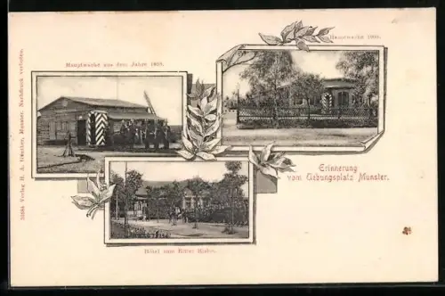 AK Munster, Übungsplatz, Hotel zum Ritter Risloh, Hauptwache 1893 und 1900