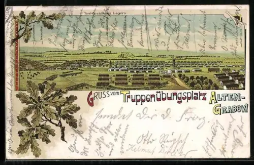 Künstler-AK Alten-Grabow, Truppenübungsplatz, Totalansicht des Lagers