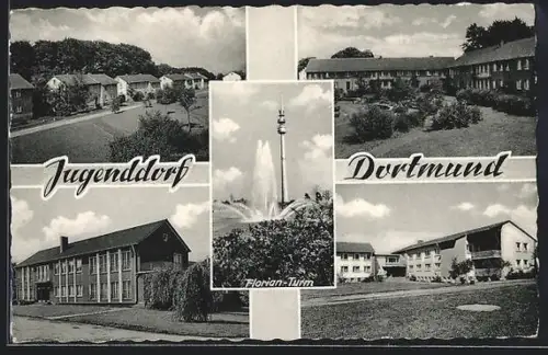 AK Dortmund, Jugenddorf, Strassenpartie, Florian-Turm, Ortspartie