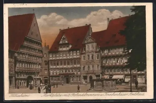 AK Hildesheim, Marktplatz mit Rolandsbrunnen und Knochenhauer Amtshaus