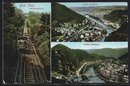 AK Bad Ems, Malbergbahn, Lahn auf- und abwärts