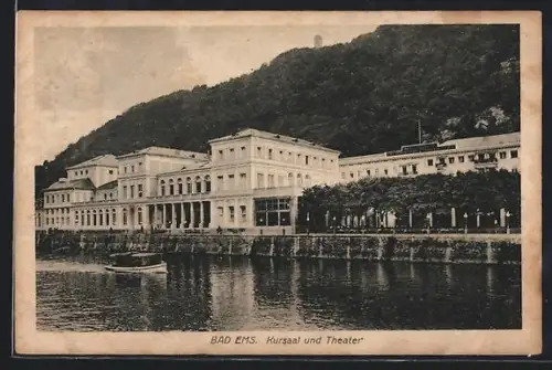 AK Bad Ems, Königl. Kurhotel Vier Jahreszeiten Europäischer Hof, Kursaal und Theater