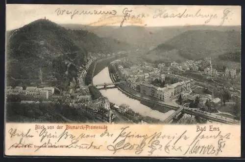 AK Bad Ems, Blick von der Bismarck-Promenade auf die Stadt