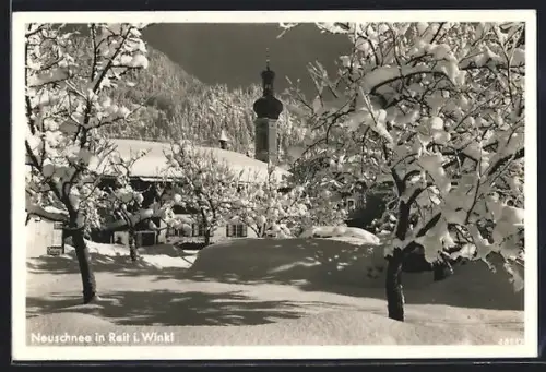 AK Reit im Winkel, Neuschnee mit Blick zur Kirche