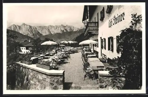 AK Reit i. Winkl, Cafe Steiner mit Blick zum wilden Kaiser