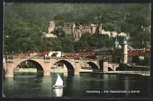 AK Heidelberg, Alte Neckarbrücke und Schloss
