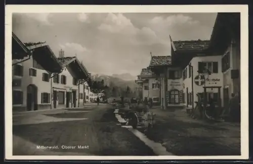 AK Mittenwald, Oberer Markt mit Gasthaus Bozener Weinstube