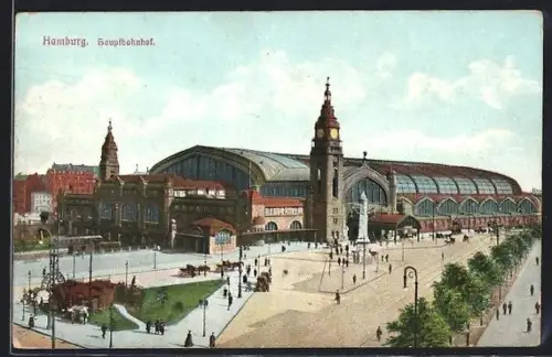 AK Hamburg-St.Georg, Hauptbahnhof, Pferdewagen