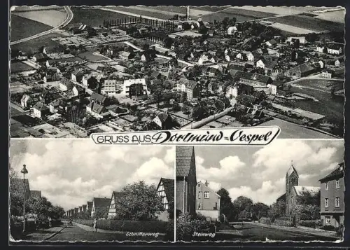 AK Dortmund-Oespel, Teilansicht, Schnitterweg, Steinweg mit Kirche