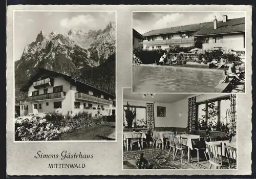 AK Mittenwald, Hotel Simons Gästehaus, Soiernstrasse 6, Innenansicht, Schwimmbecken