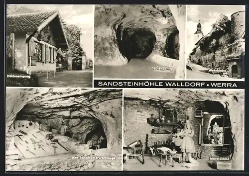 AK Walldorf /Werra, Sandsteinhöhle, Wehrkirche, Säulenpartie, Höhleneingang