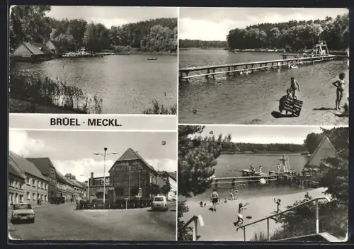 AK Brüel /Meckl., Roter See, Badestrand, Spiegelberg
