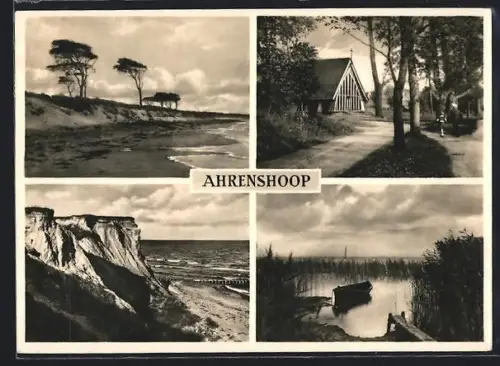 AK Ahrenshoop, Dorfkirche, Hohes Ufer und Windflüchter