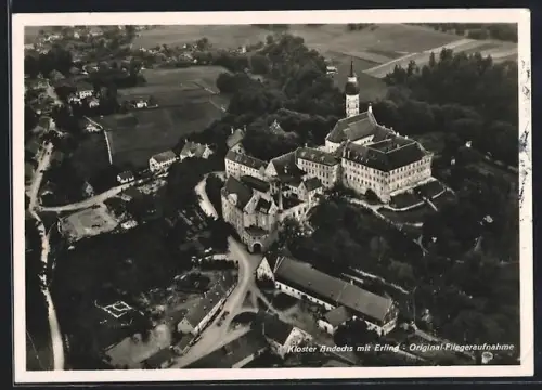 AK Andechs, Kloster mit Erling, Fliegeraufnahme