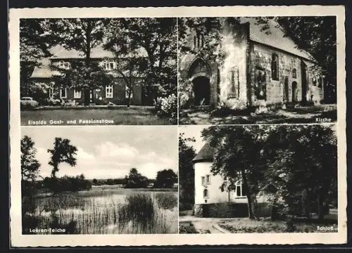 AK Wense über Soltau, Eisolds Gast- und Pensionshaus, Schloss, Kirche