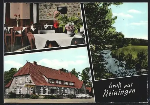 AK Reiningen / Soltau, Gasthaus-Pension Zum Wietzetal, Bes. Fr. Brammer, Aussen- und Innenansicht