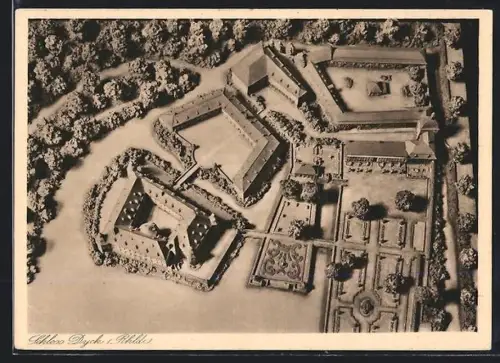 AK Jüchen, Schloss Dyck, Luftbild, Schlossgarten