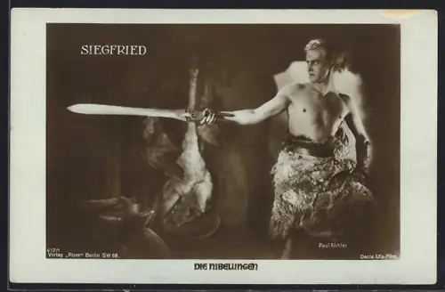 AK Die Nibelungen, Paul Richter als Siegfried mit mächtigem Schwert