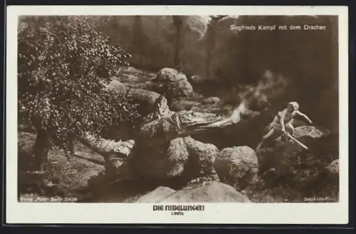 AK Die Nibelungen, 1. Teil, Siegfried kämpft gegen den Drachen
