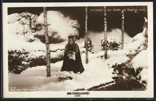 AK Die Nibelungen, II. Teil, Kriemhild an der Quelle, wo Siegfried starb