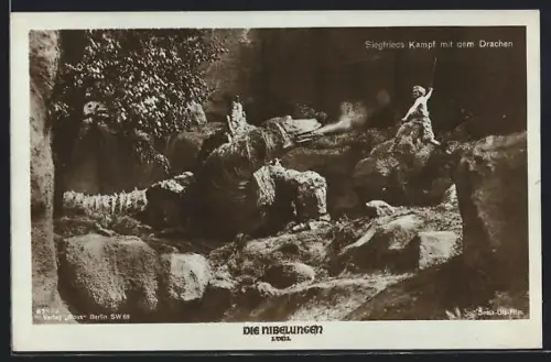 AK Die Nibelungen, Siegfried holt beim Kampf mit dem Drachen zum Schlag aus