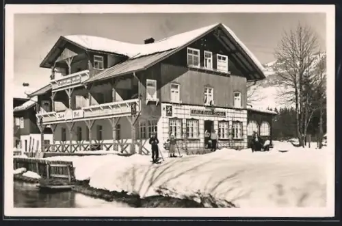 AK Hindelang-Bad Oberdorf /Allgäuer Alpen, Gasthof-Pension Nordpol im Schnee