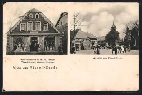 AK Visselhövede, Geschäftshaus von H. W. Baden, Grosse Strasse, Ortspartie