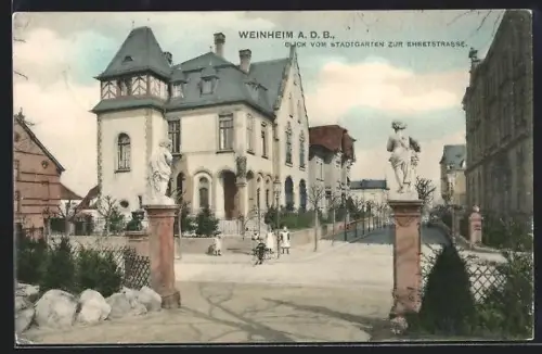 AK Weinheim a. d. B., Blick vom Stadtgarten zur Ehretstrasse
