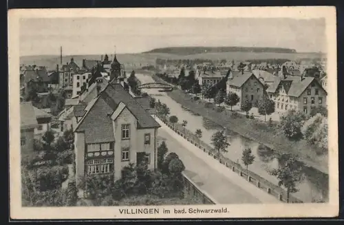 AK Villingen im bad. Schwarzwald, Strassenpartie am Ufer