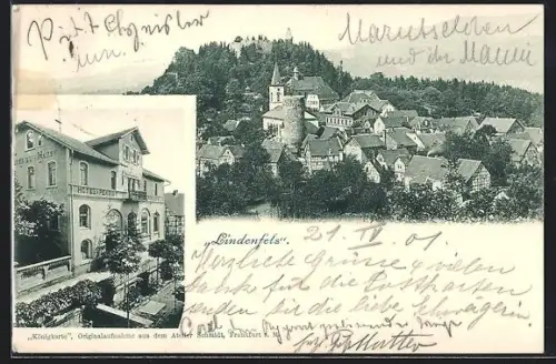 AK Lindenfels, Hotel-Pension zur Harfe, Teilansicht