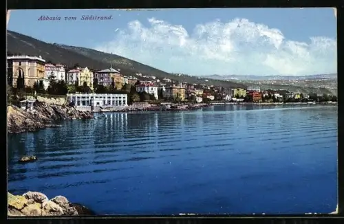AK Abbazia, Panorama vom Südstrand aus gesehen