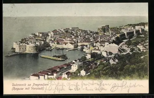 AK Ragusa / Dubrovnik, Panoramablick mit Vorstadt
