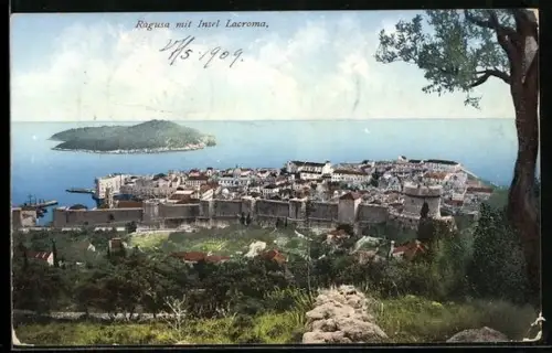 AK Ragusa, Gesamtansicht mit Insel Lacroma