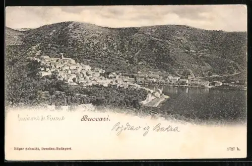 AK Buccari, Totalansicht mit Gebirgspanorama