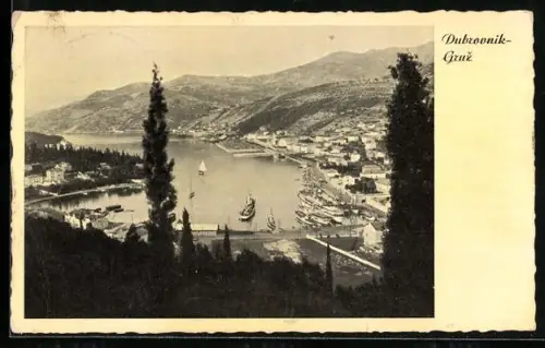 AK Dubrovnik-Gruz, Teilansicht mit Gebirgspanorama