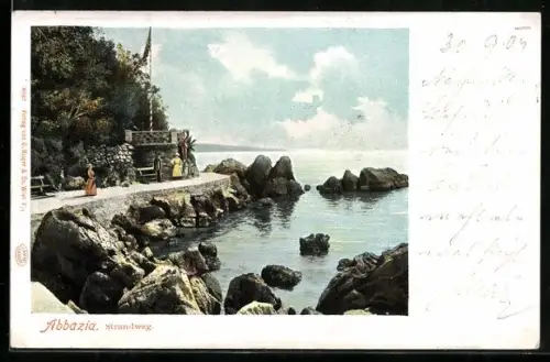 AK Abbazia, Strandweg mit Spaziergängern