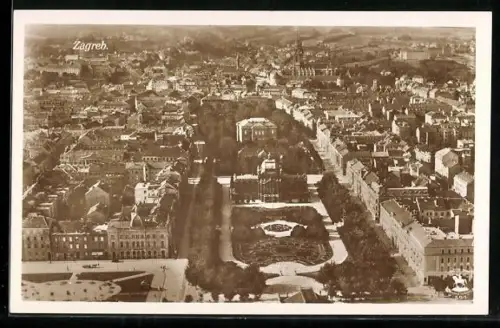 AK Zagreb, Panorama mit Strassenpartie