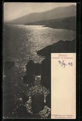 AK Abbazia, Felsenufer im Mondschein