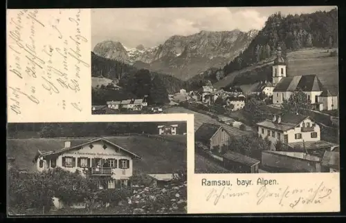 AK Ramsau /Bayr. Alpen, Handlung von Josef Reichenwallner, Teilansicht mit Kirche