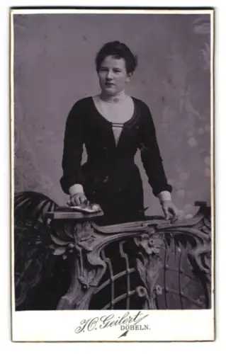 Fotografie J. O. Geilert, Döbeln, Schiesshaus-Strasse, Porträt einer Dame