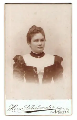 Fotografie Herm. Oberlaender, Döbeln, Albertstrasse, Porträt einer Dame in elegantem Kleid