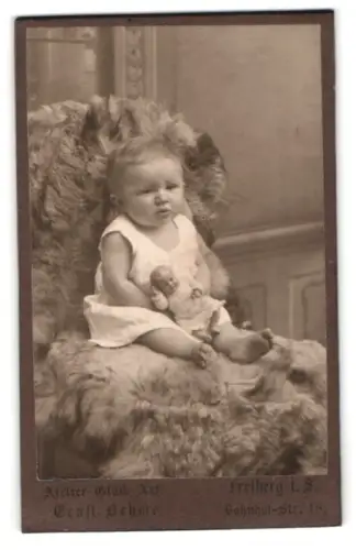 Fotografie Ernst Oehme, Freiberg l. S., Bahnhof-Str. 18, Porträt eines Kleinkindes mit Puppe