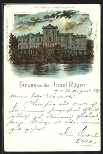 Lithographie Putbus, Schloss, Parkseite